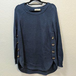 Rowca Side Button Cotton Blend Pullover, blue